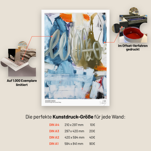 1.000 Teile Kunstpuzzle + Kunstdruck: Stroll through the Corner Shop – Susanne Kirsch